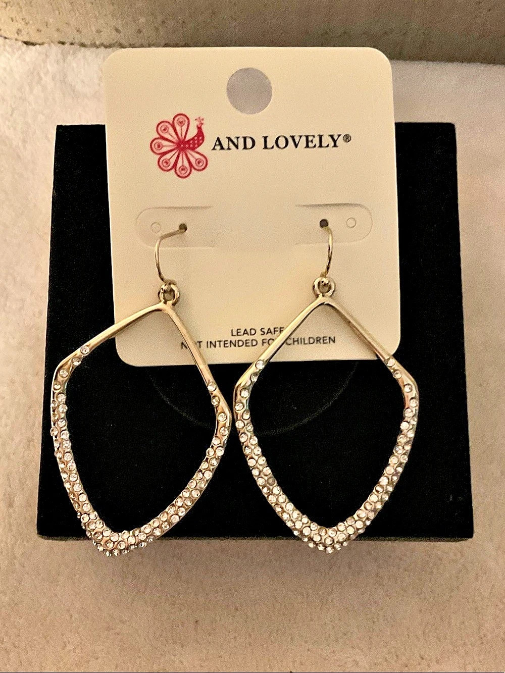 And Lovely Rhinestone Teardrop Earrings in Gold NWT